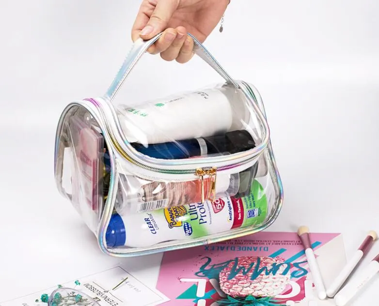 DHL 50pcs Tolietry kits Mulheres PVC transparente Multifuncional Waterproof Viagem Praia Cosmetic Bag