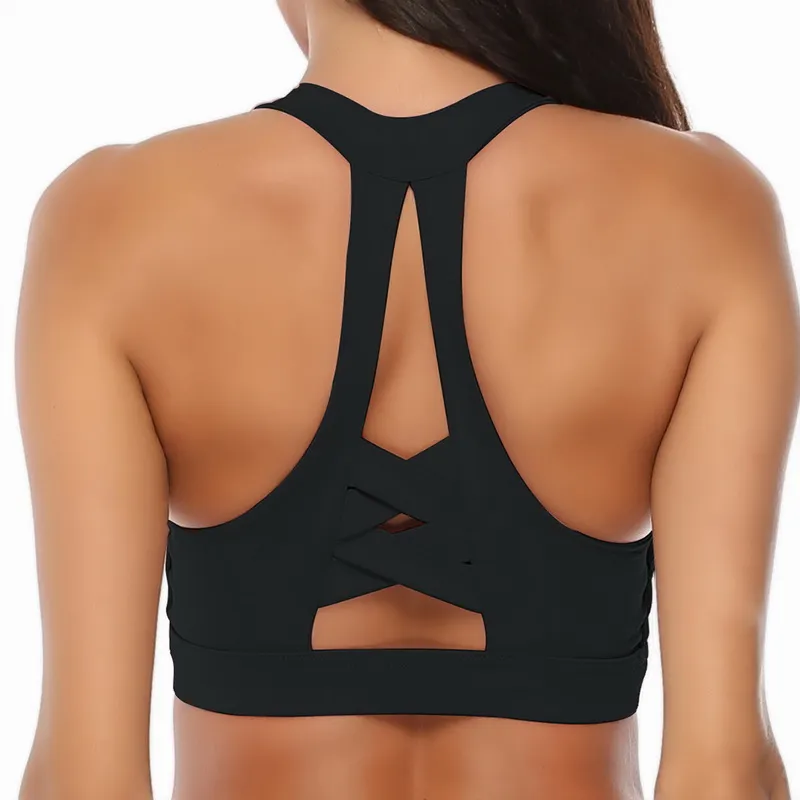 Women Padded Bras Fitness Support Strappy Sports Workout Running Gym  Crossover Sports Bra Solid Yoga Tops Hollow Out16674089