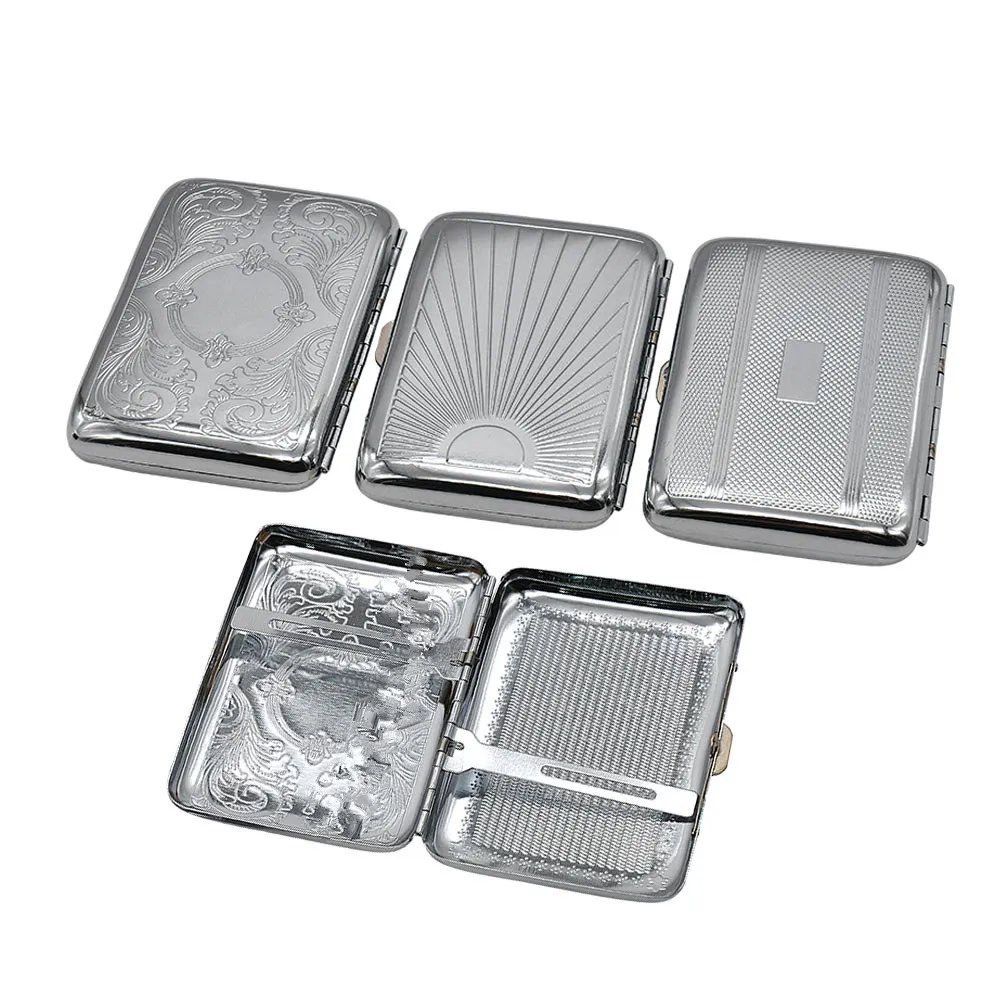 Metal Cigarette Case (69*95MM) Holding 12 Regular Size Cigarettes (85mm*8mm) Cigarette Holder Tobacco Case Box With 2 Clips Smoking Pipe