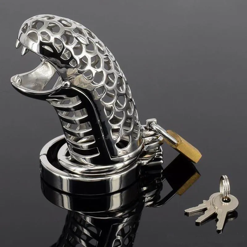 Yılan Totem Chastity Cihaz Metal Chastity Paslanmaz Çelik Cock Cage Bekaret Kemeri Horoz Halka BDSM Oyuncaklar Kölelik Seks Ürünleri