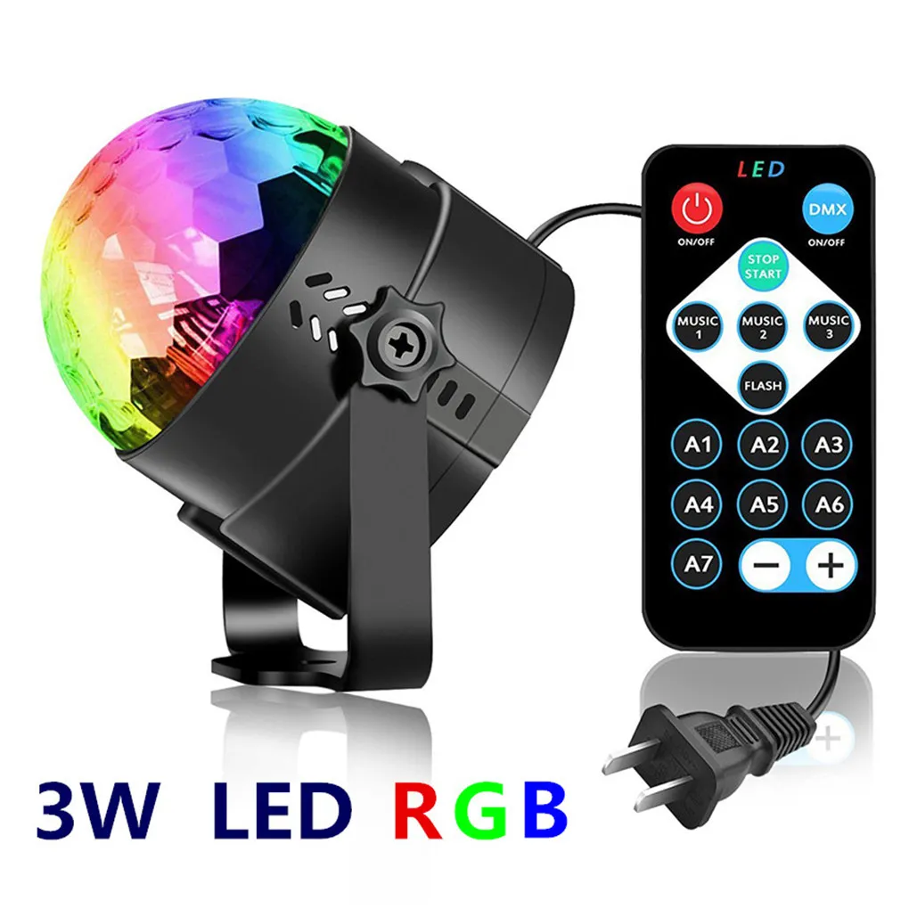 AUCD LED 3W RGB Magic Crystal Ball Effect Lights Sound Controller Laser Rotating Mini Portable Projector Lamp Music KTV Disco DJ Party Stage Lighting MQ-03-A-A