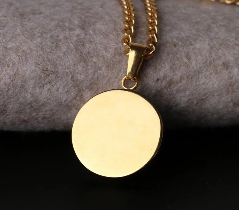 Brand Designer Round Coin Pendant Necklace Fashion Circle Stainless Steel Sier Gold Hip Hop Rock Necklaces Jewelry for Men 60cm Chains