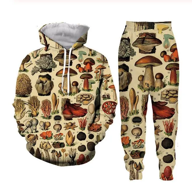 Atacado - New Men Moda / Womens Mushroom Collage Sweatshirt Corredores engraçado impressão 3D Unisex Hoodies + calças ZZ044