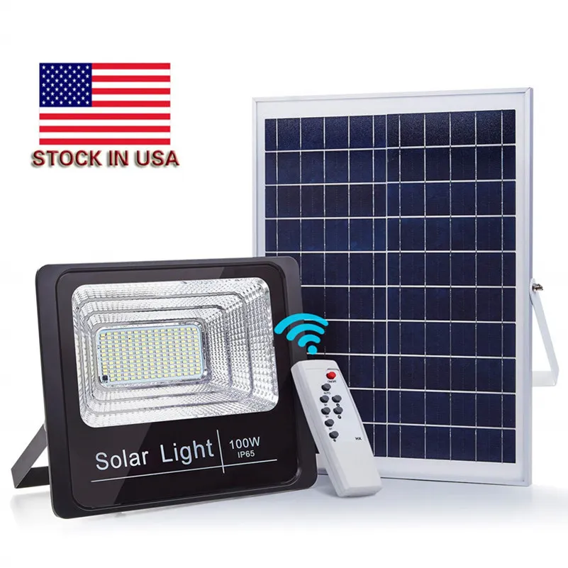 Solar Lights Led Spotlight 100W 200WリモコンのフラッドライトTuinverlichting Street Lampの防水IP67 US在庫