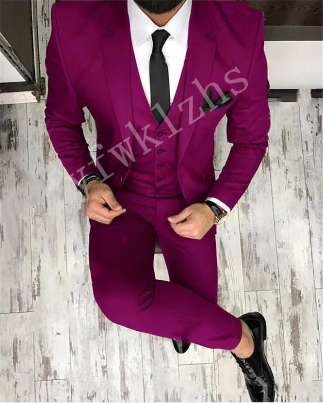 Beau deux boutons garçons d'honneur cran revers marié smoking hommes costumes mariage/bal/dîner meilleur homme blazer (veste + pantalon + cravate + gilet) W50