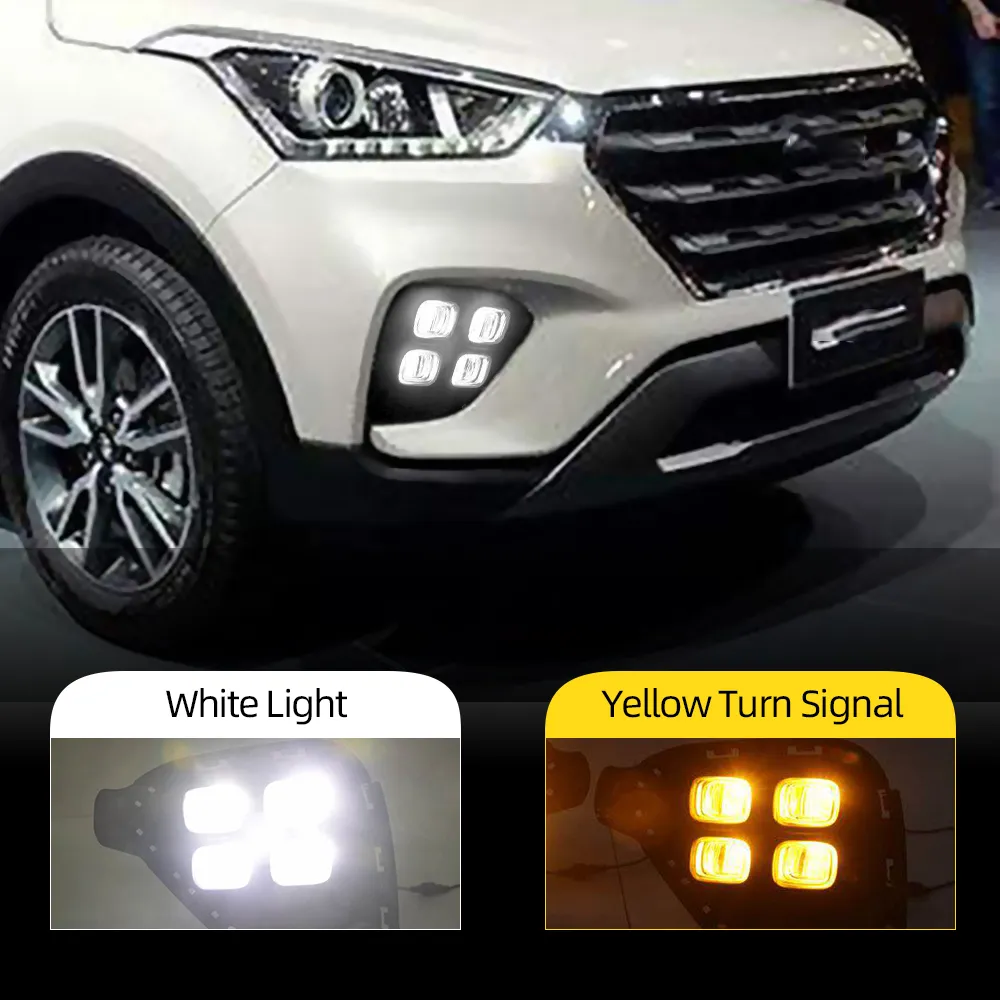 2PCS DRL dla Hyundai Creta IX25 2017 2018 2019 2020 LED Daytime Light Lamp DRL z żółtym sygnałem skrętu