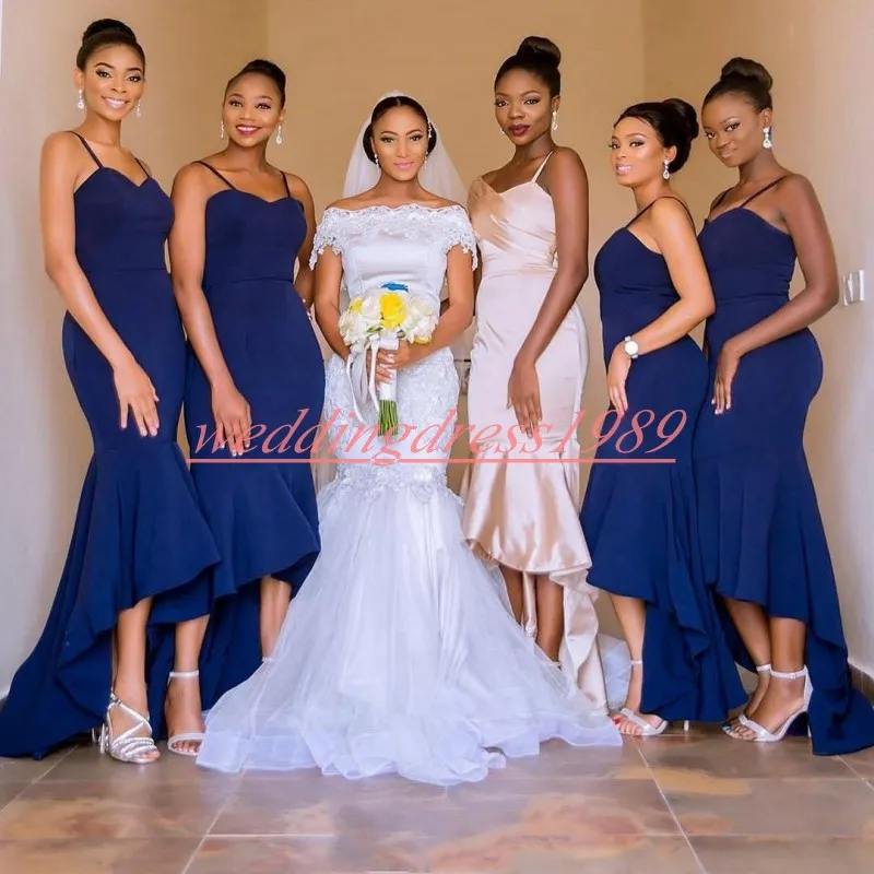 Mermaid Average Bridesmaid Dress Cost With High Low Hemline, Straps