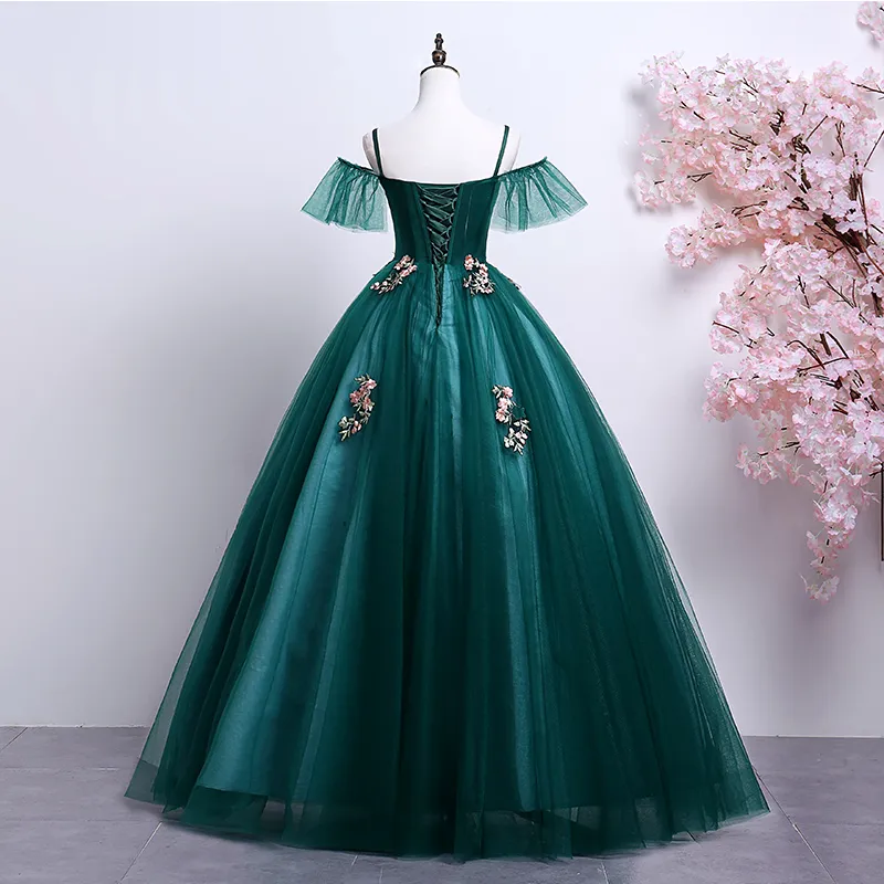 100% real donkergroen borduren baljurk Middeleeuwse Renaissance Sissi prinses jurk Victoriaanse Marie Belle Ball middeleeuwse dress319C