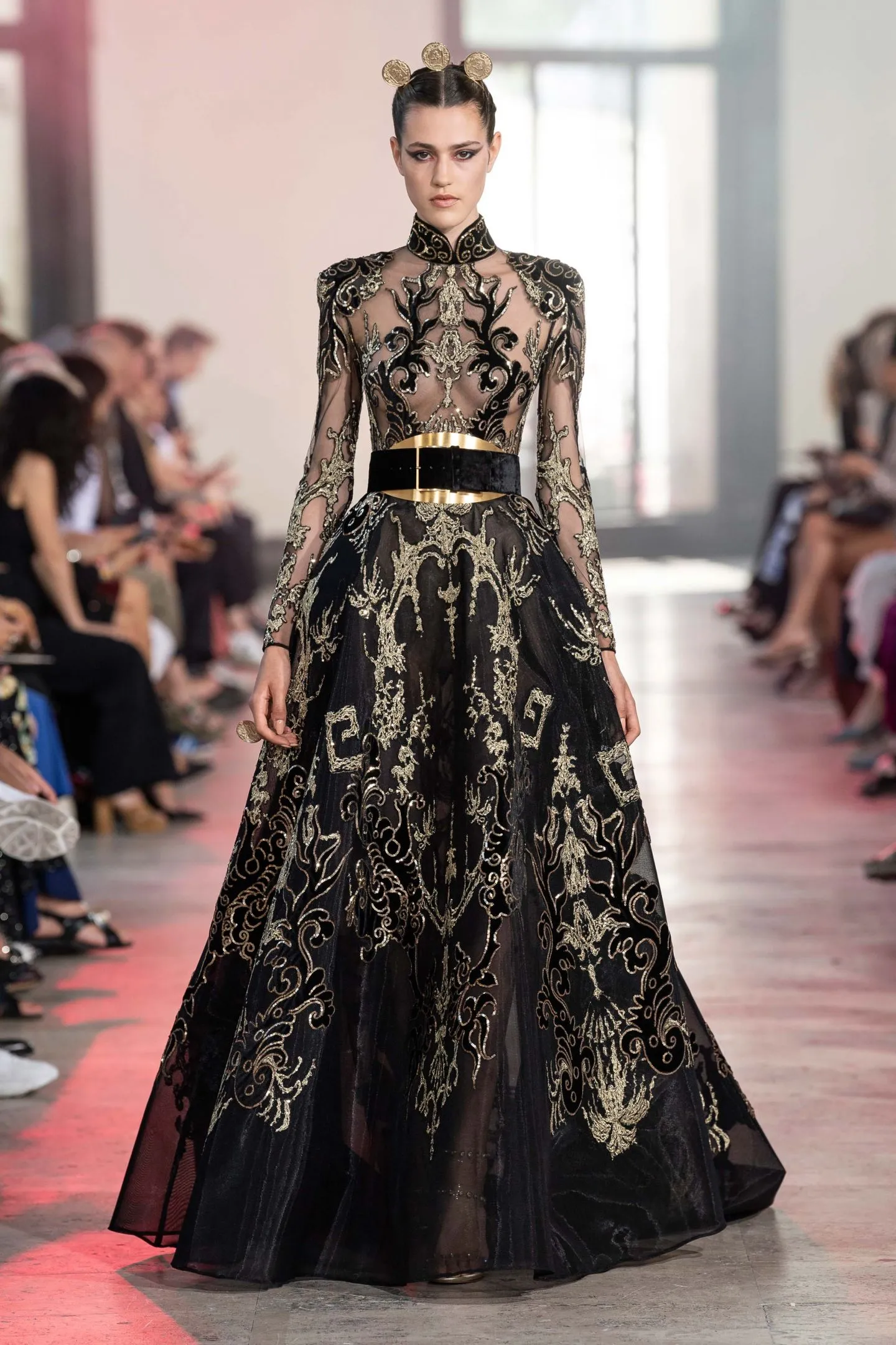 2020 Elie Saab Abiye Cin Elements ile Yuksek Boyun Bir Cizgi Uzun Kollu Balo Elbise Nak Sequins Orgun Parti Giyim Abiye