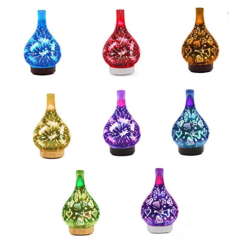 Lampes de parfum créatifs 3d Verre Humidificateur LED coloré de nuit colorée Aromatherapy Machine Maison d'huile essentielle Diffuseur 230J8458340