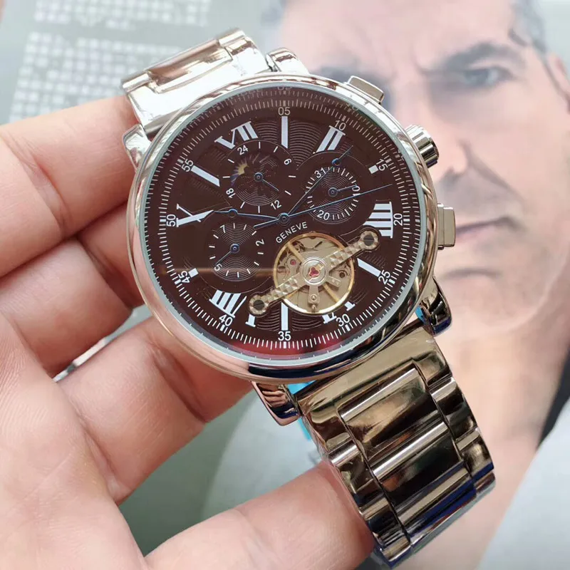 Men s Rose Gold Automatic Watch with Moon Phase Stainless Steel Band Luxury Wristwatch for 2024