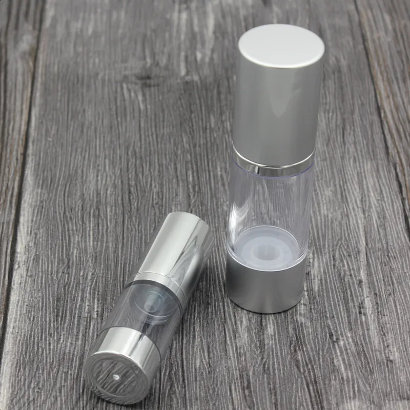 Silver Empty Cosmetic Airless Bottle 15ml 30ml 50ml Portable Refillable Plastic Pump Bottles for Liquid Lotion Essence