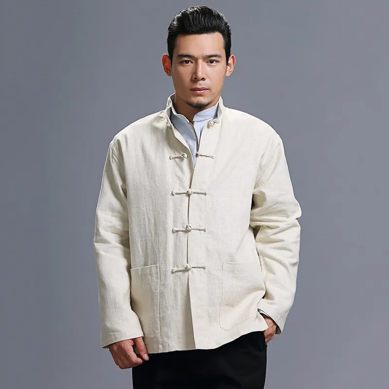 Ropa de calle de estilo chino para primavera y otoño para hombre, traje Tang, chaqueta para el cuerpo, ropa de abrigo oriental de lino y algodón para hombre