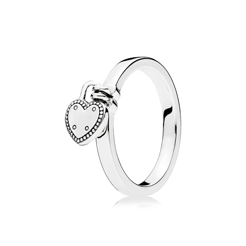 Fedi nuziali con ciondolo a cuore in argento sterling 925 Scatola originale per anello con lucchetto a forma di cuore Pandora Set di anelli di design di lusso da donna