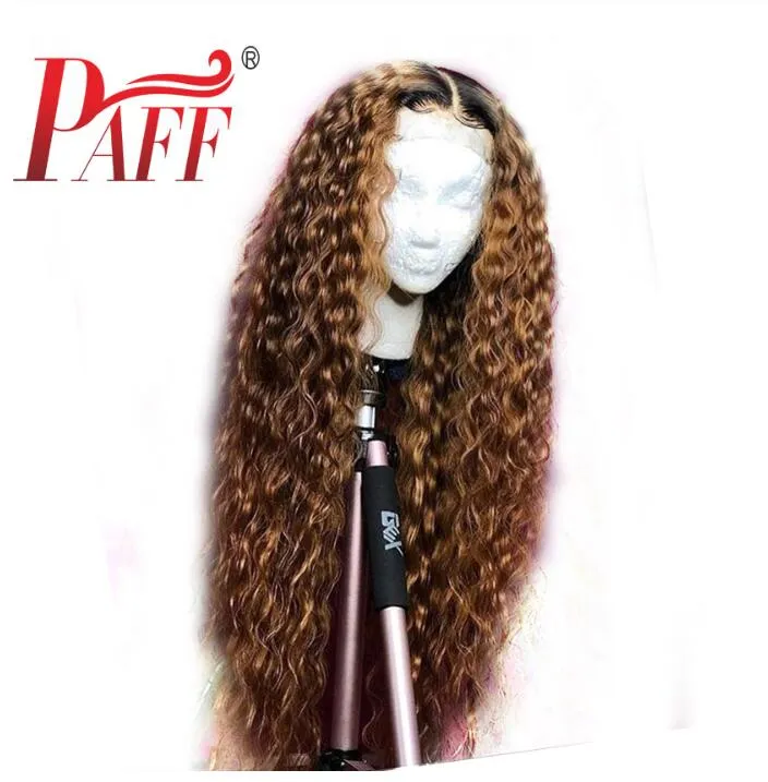 PAFF Ombre Krullend Kant Front Menselijk Haar Pruiken Braziliaanse 360 ​​Kant Frontale Pruik Pre-Plucked Bleeked Knots Baby Haar