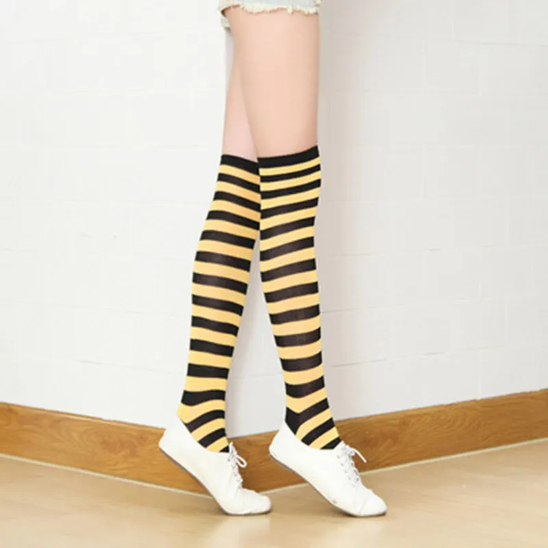 Stockings Women Lady Girls Comfortable Stripe Print Long Over Knee Thigh High Socks 8 Color Free Size Women's Underwear