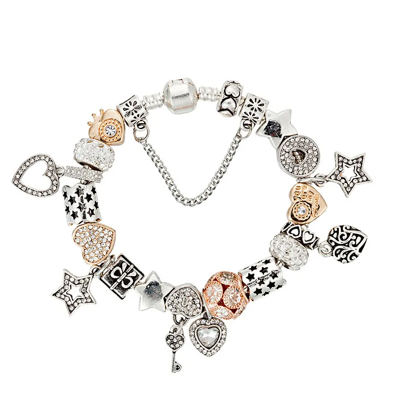 Whole-Charm Beaded Bracelet for Jewelry Silver Plated DIY Peach Heart Pendant Bracelet with Box Valentine's Day Gift223j