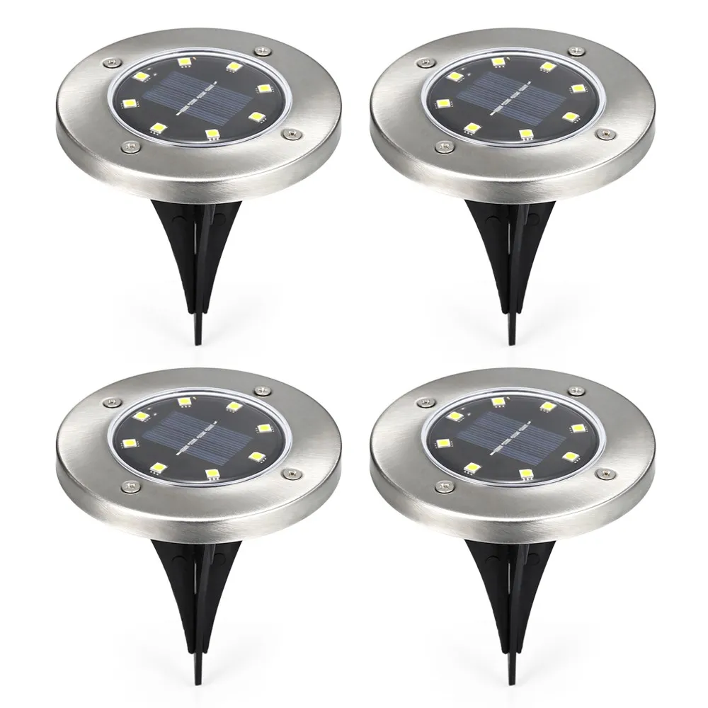 4PCS IP65 Waterproof 8 LED Solar Outdoor Ground Lamp Landscape Lawn Yard Stair Underground Buried Night Light Home Garden Decor