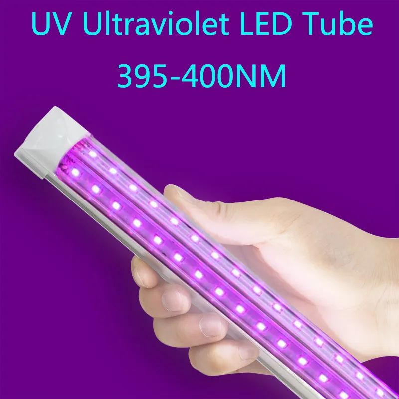 Couleur rose pourpre 395nm 400nm UVA LED Tube lumières 390NM UV LED Blacklight T8 lampe en forme de V intégrée ampoule de germe de désinfection ultraviolette