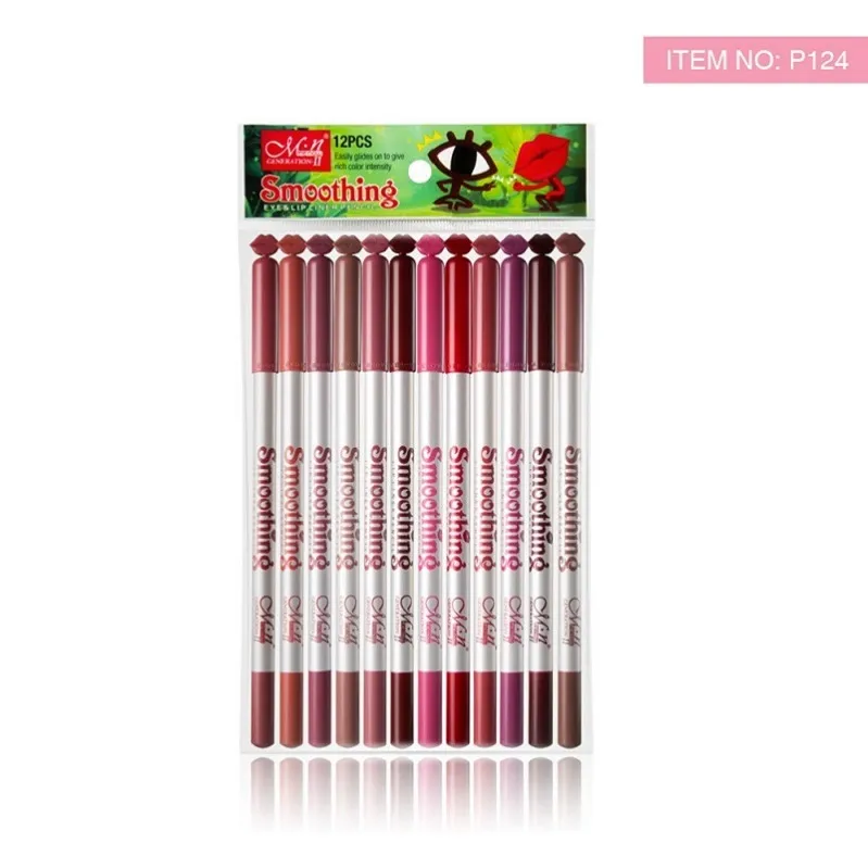 Menow 12pcs مجموعة محترفة Lip Lip Lip Pencil مقاومة للماء الشفة الخشبية محيط القلم Matte Lip Lip Tattoo Pen P124