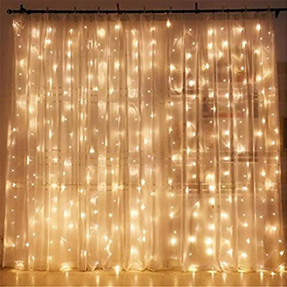 Lampada per tende 9.8FT / 300 LED Lampada per tende da parete Lampada da parete per feste di nozze Giardino domestico Decorazioni per pareti per interni per esterni, bianco caldo