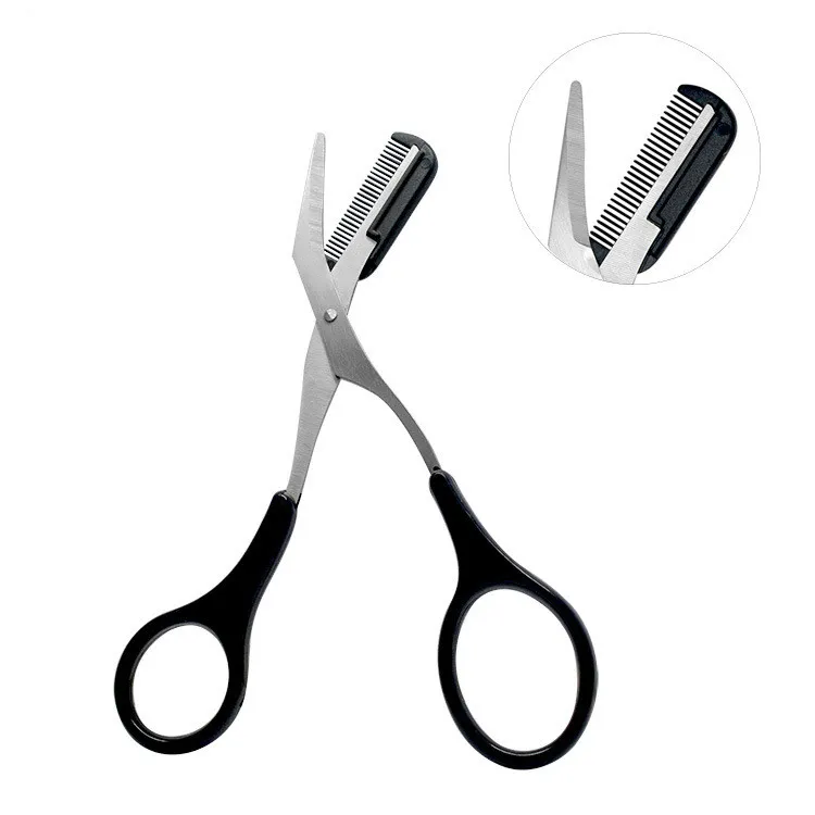 Ciseaux de coupe de sourcils en acier inoxydable, beauté avec peigne, outil de maquillage, coupe de sourcils, 50 pièces