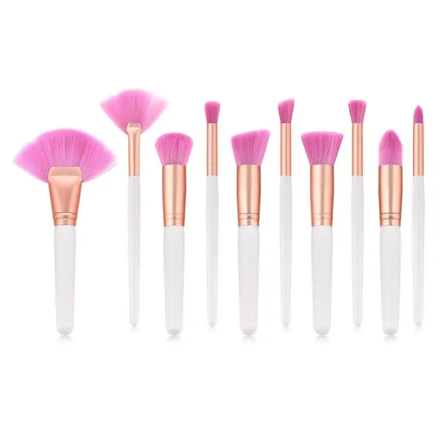 Mode Belle Pinceaux de maquillage rose mis 10pcs outils pour fard à paupières blush fondation cosmétiques manche en bois tête de brosse en nylon doux DHL gratuit