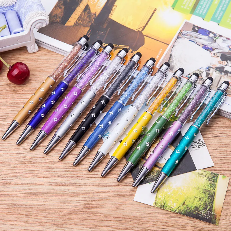 Nuevo bolígrafo de Metal de tubo tallado creativo con cristal ostentoso Pilot Stylus Touch Pen estudiante escritura publicidad firma bolígrafos regalo