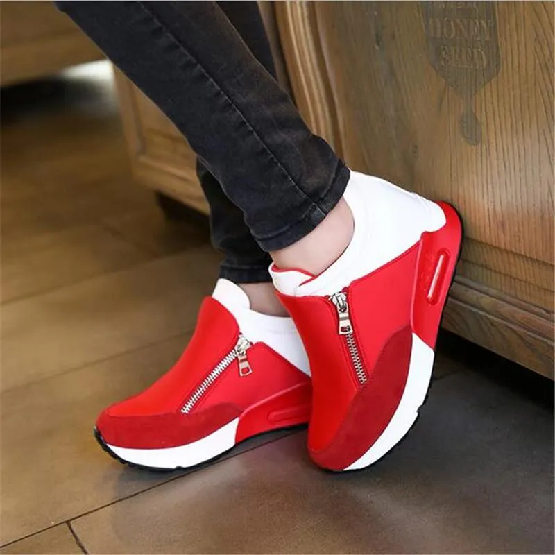 Hot Sale-2018 New Women Casual Shoes Height Increasing ZipperWalking Flats Trainers Shoes Autumn Platform 35-42