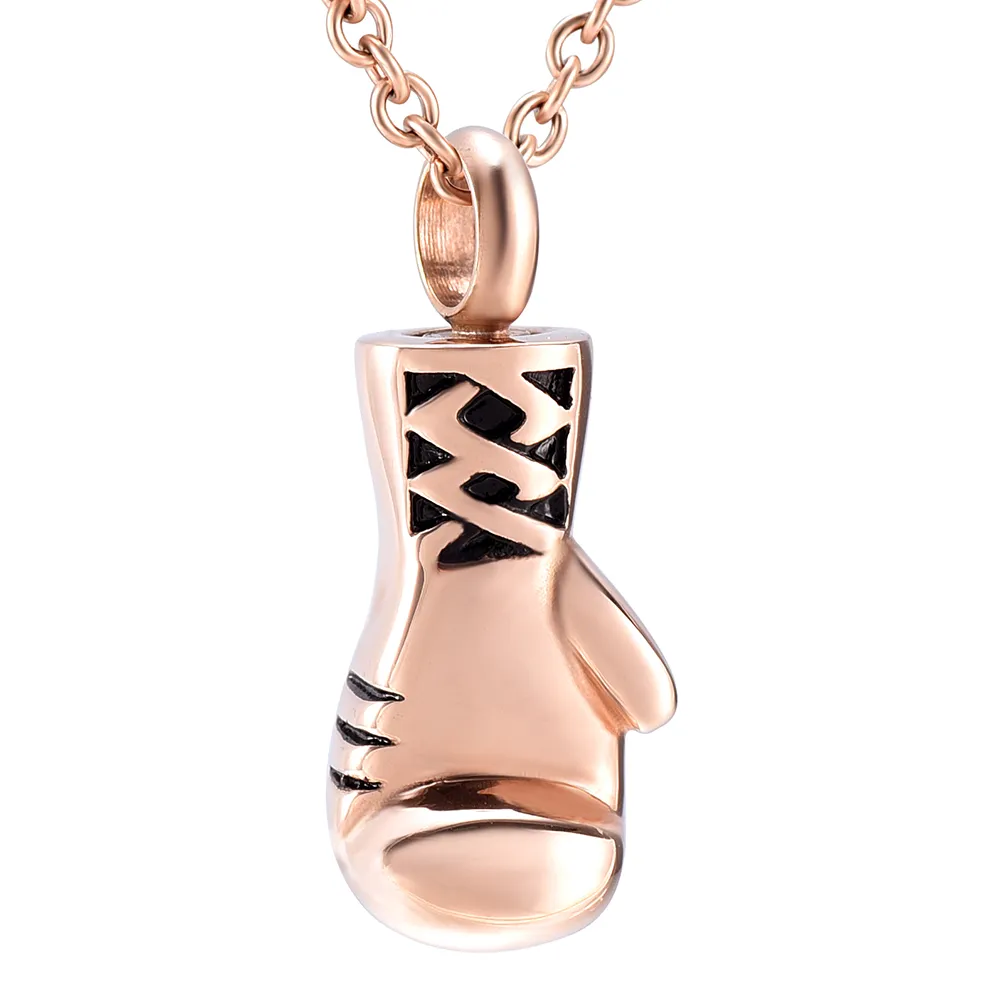 IJD8308 Rose Gold Boxing Gloves Necklace Stainless Steel Cremation For Urn Ashes Jewelry Series
