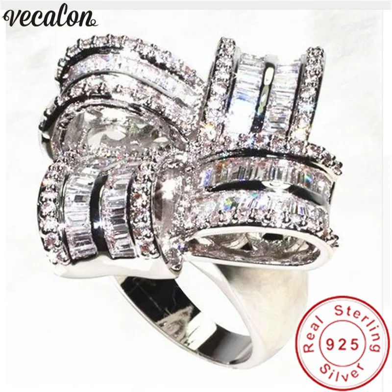 Vecalon Deluxe Promise Ring 925 prata esterlina Diamond Big Engagement Alianças de casamento para mulheres Joias de festa