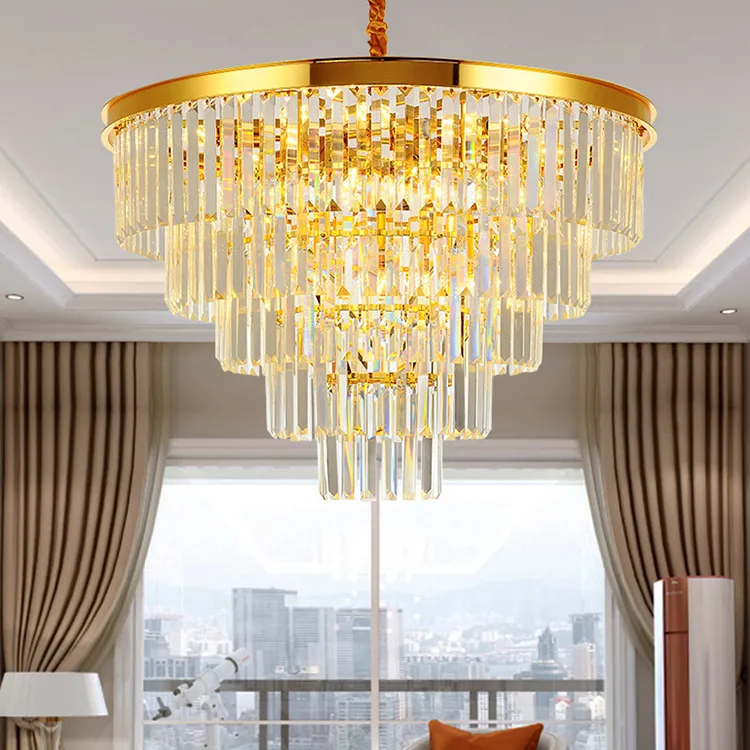 Delin luxe moderne Lustre en Cristal rond salon chaîne lustres éclairage décoration de la maison or LED Cristal Lustre