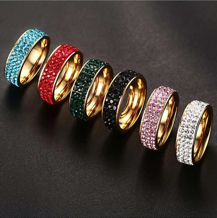 6 couleur série transparente cristal bague de mariage des femmes de la mode des femmes en acier inoxydable strass bijoux jeunesse