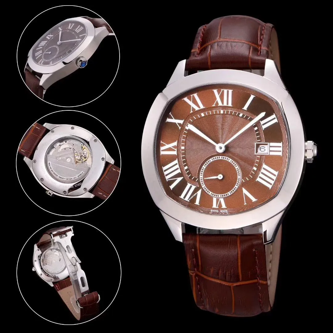 Hoge kwaliteit top horloge Mannelijke horloge automatisch uurwerk roestvrijstalen horloge lederen band Transparant Glas Terug 012-2251c