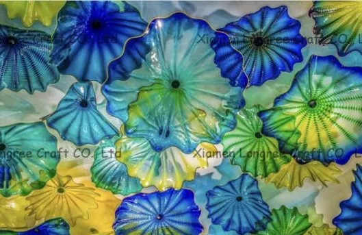 Nordic Hand Made Blown Lamps Flower Plate for Decoration Multicolor Murano Glass Hanging Plates Wall Art