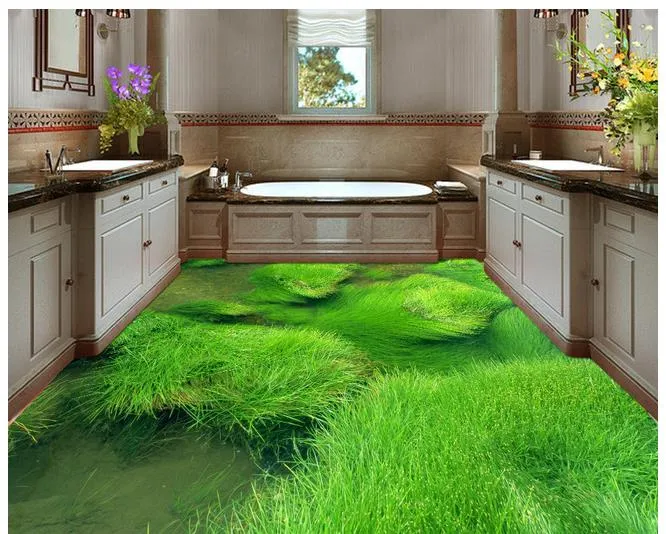 3D Water Grass Board Decoratief schilderij Waterdichte behang voor badkamerwand