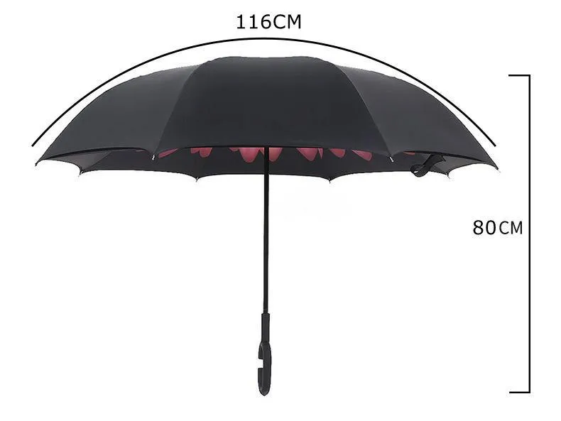 Umbrella Atacado Loja 63 Patterns ensolarado chuvoso guarda-chuva reverso Folding invertido guarda-chuvas com C Handle Double Layer Inside Out Windproof