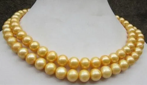 Duże 9-10mm Gold South Sea Pearl Naszyjnik 32 cali Złota Broszka, Cena Hurtowa Kobiety Fabryka Biżuteria Prezent