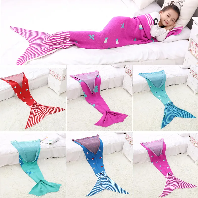 Jul Theme Kids Blanket Mermaid Tail Merry Christmas Blanket Barnstorlek Hem Sofa Sovsäckar Barngåva M526 DHL Gratis