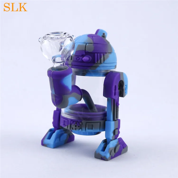 Nieuwste robot bong siliconen hand pijp R2D2 ontwerp onbreekbaar acryl waskolf water bongs hoge tijden siliconen dab rig roken pot