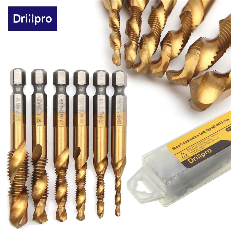 Drillpro HSS Tap Combinación Broca de avellanar de titanio Set Screw Tap Broca Conjunto de alta calidad