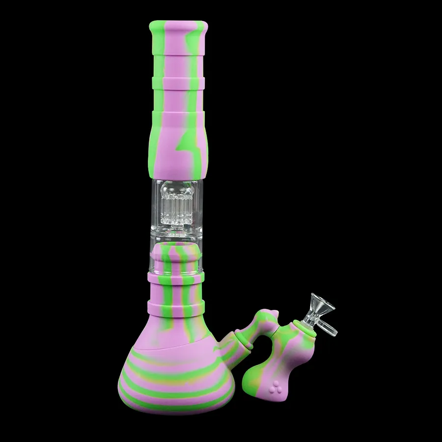 Hookahs 14.1'' three layer Filtration Silicone big Beaker shape Bongs with glass water pipe