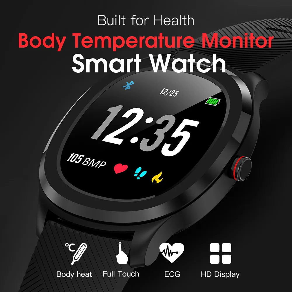 2020 impermeável relógio inteligente Homens Mulheres da aptidão Pulseira Heart Rate Monitor de Pressão Arterial Smartwatch Tempo Temperatura Corporal