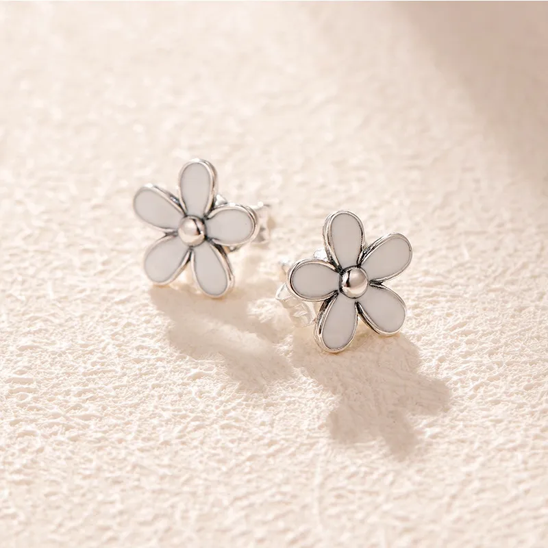 Wholesale-Daisy Flower Stud Earrings for Pandora Real 925 Sterling Silver High Quality Ladies Birthday Gift Stud Earrings