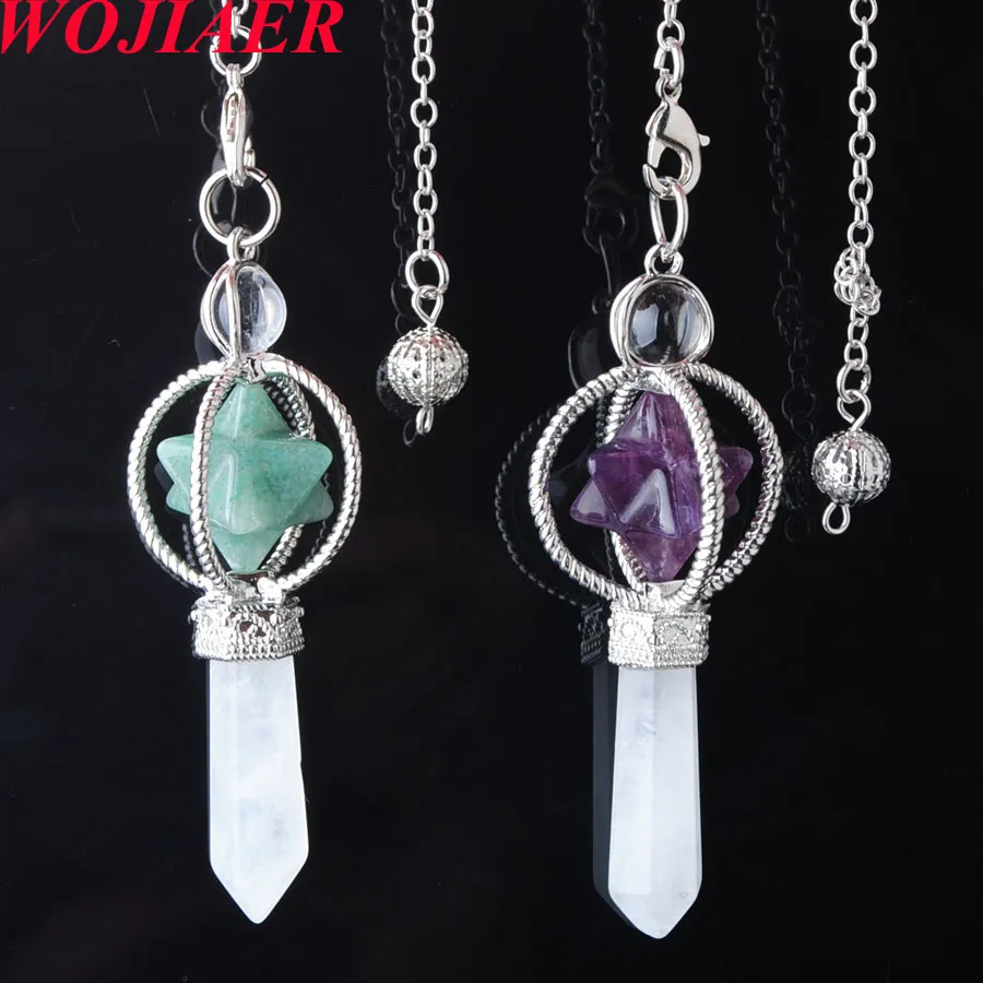 Wojiaer Merkaba Dowsing Pendulum Natural Stone Reiki Healing Pendant Pendulums for Radesthesia Jewelry Bo957