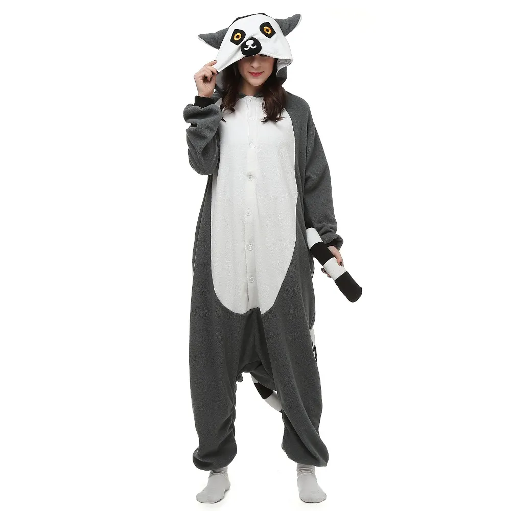 Nieuwe Animal Adult Lemur Catta Pyjama Cartoon Lange Staart Aap Kigurumi Onesies Cosplay Kostuums Unisex Kerstcadeau