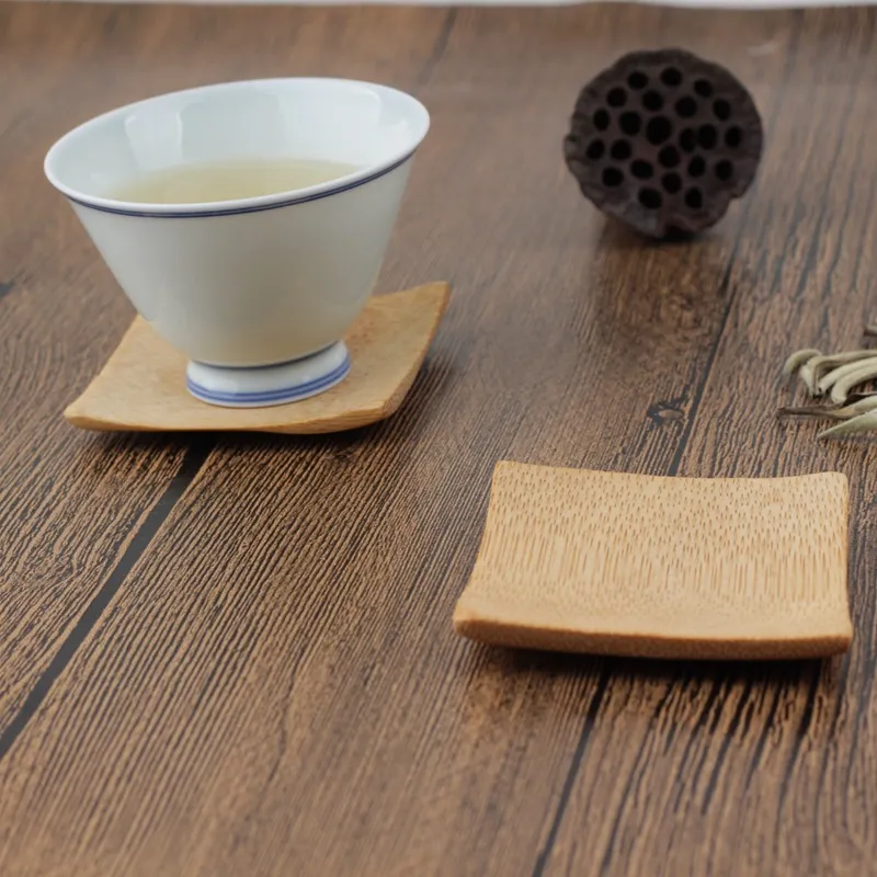 Naturlig bambu Coaster Round Cup Mat Square Kung Fu Teacup Mat Tea Tillbehör Gratis Frakt WB1066