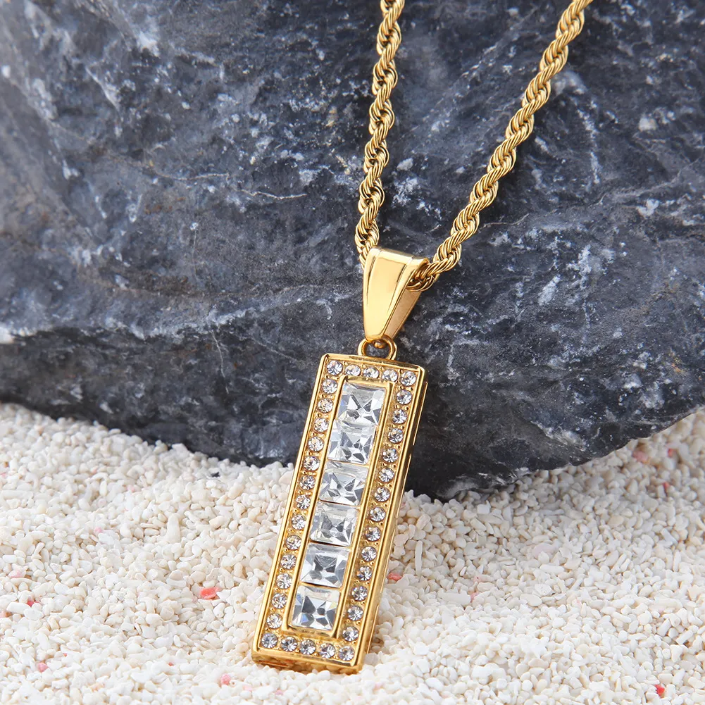 Fashion- Hip Hop Full Diamond Iced Out Gold Plated Stick Pendant Chain Necklace Rapper Jewelry Gifts for Men and Women Wholesale for Sale