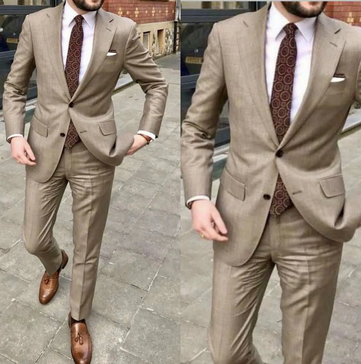 Dark Khaki Mens Tuxedos Costume Handsome Wedding Suits For Men