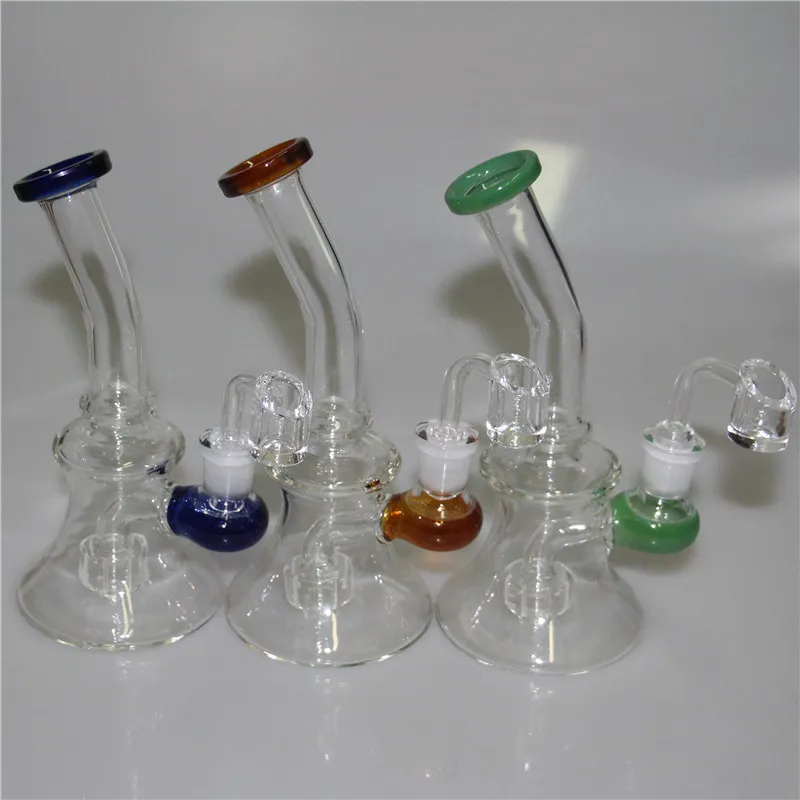 Mini szklane platformy olejne Bongs Hookah z grubością o grubości 4 mm 14 mm samiec kwarc Banger kolorowy 7,4 "mocny zlewki bong rurki wodne